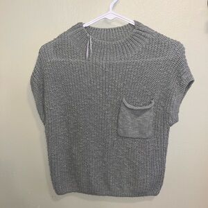 Pink Rose Green Knit Sweater with Pocket